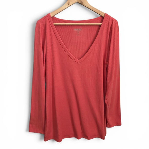 torrid Tops - Torrid Top Womens 2 US Plus 2X Pink Ribbed‎ V Neck Long Sleeve Knit Casual